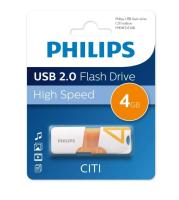 Флешка USB, 4 Гб Philips CITI2.0, USB2.0, белый, оранжевый