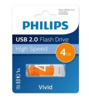 Флешка USB, 4 Гб Philips VIVID2.0, USB2.0, белый, оранжевый