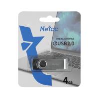 Флешка USB, 4 Гб Netac U505, USB2.0, металл, черный, серебряная вставка