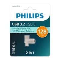 Флешка USB 128 Гб Philips 2-in-1, USB3.2, Type-C, металл, 100 Мб/с, серый