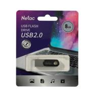 Флешка USB, 8 Гб Netac U278, USB2.0, серебряный, черная вставка
