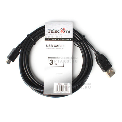 Кабель TELECOM USB2.0 - mini-B, черный, 3 м. (1/100)
