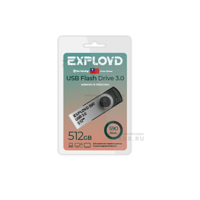 Флешка USB 512 Гб Exployd 590, USB3.0, пластик, чёрный